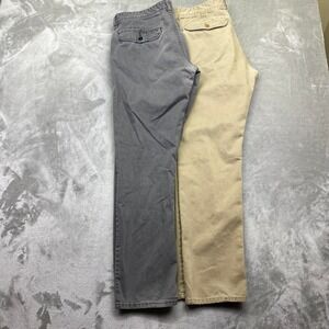 Lot of 2 Quiksilver Men's Straight Fit Chino Pants Khaki Gray Sz 34 Bttn Missing